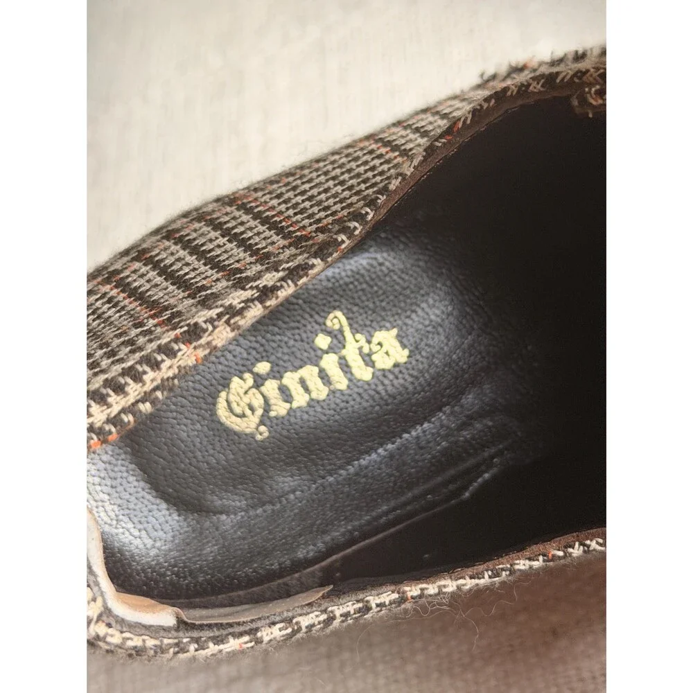 Vintage Plaid Heeled Oxfords | Leather Rose Appliqué Shoes, Portugal
